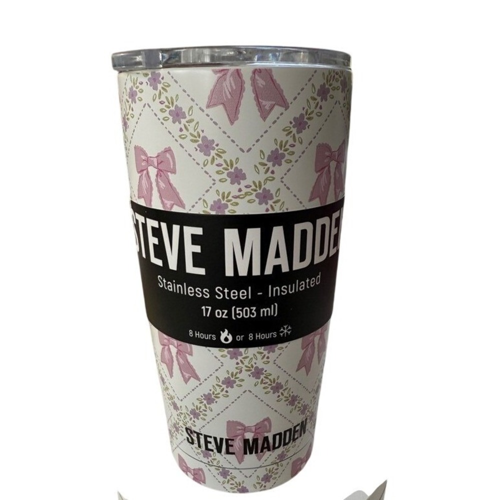 Steve‎ Madden 17oz Stainless Steel Insulated Tumbler Pink Bow Floral Coquette